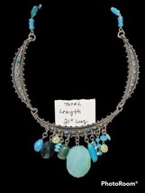 Chico Bib Collar Statement Necklace Rhinestone Beaded Silver Toned  - £17.48 GBP