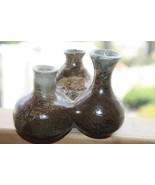 Antique Triangular Shaped Ceramic Composed of Three Small Vases Rare Hom... - $37.04