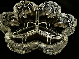 MIKASA Crystal Divided Bowl 10-1/4&quot; Frosted + Clear Flowers Dimensional ... - $34.00