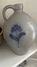 Rockdale Union Stoneware Ovoid Jug 1989 Slat Glazed Floral Handle Vintag... - $201.03