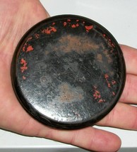 2 Antique Wooden Snuff Pill Box Coffin Wood 1880 Black Lacquer Round Compact Old - £66.61 GBP
