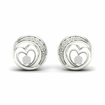 0.05 Ct Round Cut Diamond Heart Circle Stud Women&#39;s Earrings 14K White Gold Over - £79.07 GBP