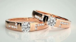 2CT Round Cut Lab-Created Diamond Wedding Bridal Set Ring 14K Rose Gold Plated - £148.83 GBP