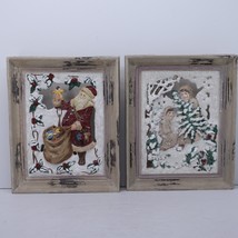 Pair of 3D Victorian Primitive Christmas Scene Wall Art Pictures Santa G... - £60.66 GBP