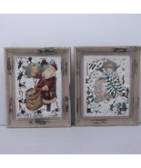 Pair of 3D Victorian Primitive Christmas Scene Wall Art Pictures Santa G... - $78.99