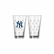MLB New York Yankee Glass Pint 16 oz Etched NY Logs Set of 2 by Boelter Brands - £31.38 GBP