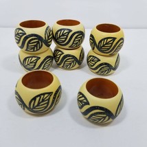 8 Wood Leaf Painted Napkin Rings Round Set - £10.19 GBP