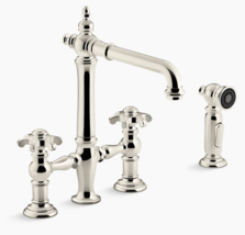 New Vibrant Polished Nickel Artifacts Two-hole bridge kitchen sink faucet with s - £632.02 GBP