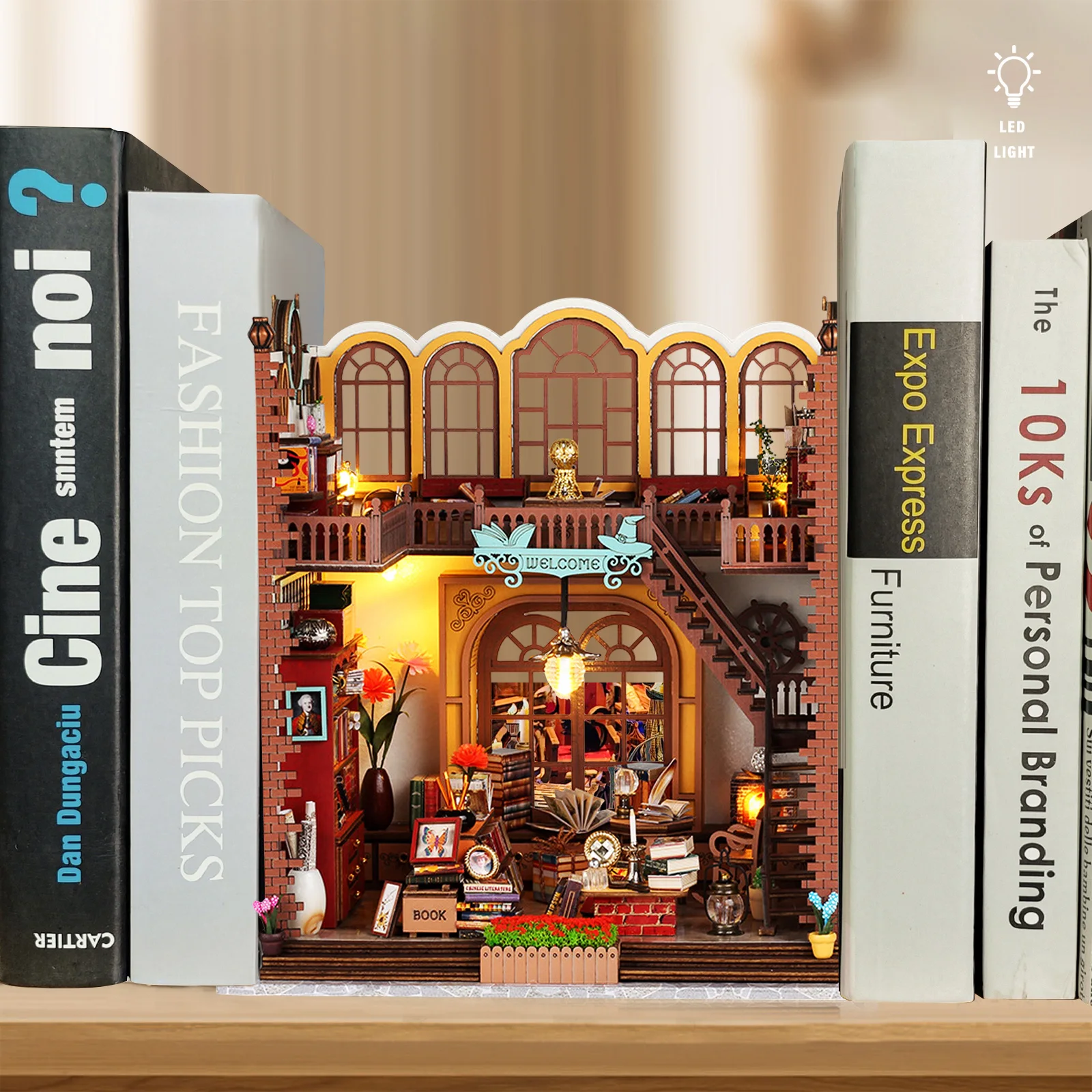 DIY book corner kit with led light 3D wooden puzzle creative bookshelf insert - £42.39 GBP