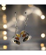 Sterling Silver 925 Amber Three-Color Drop Dangle Earrings, Stunning Colors - £14.05 GBP