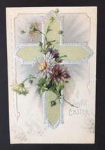Antique Joyful Easter Greeting Card Embossed 1909 Printed in Germany Lily Cross - £5.80 GBP