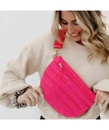 Fuchsia Hot Pink Quilted Puffer Sling Belt Crossbody Bag - $919.25 MXN