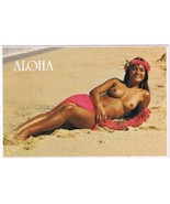 Postcard Aloha Lovely Hawaiian Maiden On A Sunny Island Beach Risque - $9.89