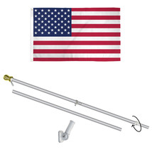 2x3 USA Flag Pole Kit: 6ft Spinning Pole w/ Bracket Tangle Free Pole (Si... - $51.99
