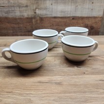 Iroquois Syracuse China Restaurant Ware Black/Green Stripe Coffee Cups Set Of 4 - £30.93 GBP