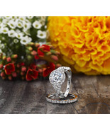 Halo Engagement Ring Set 2.85Ct Round White Moissanite 14K White Gold Si... - £261.12 GBP