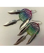 1 PAIR OF 3 INCH METAL DREAM CATCHER RAINBOW WITH SILVER DANGLE EARRINGS... - $13.00 CAD