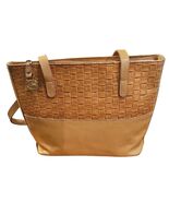 BRAHMIN Woven Leather Tote Tan Satchel Purse Classic American Heritage - $123.75