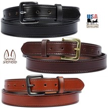 Bridle Stitched Leather Belt - 1¼&quot; Minimalist For Dress Work Amish Handmade Usa - £49.70 GBP+