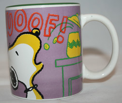 Peanuts Snoopy Woof! Purple Dark Green Yellow Coffee Tea Mug Cup  - £23.10 GBP