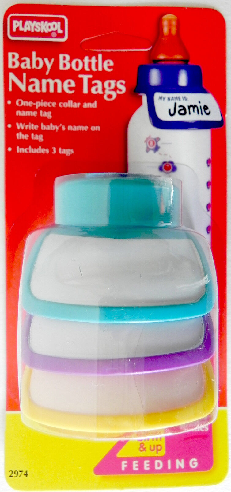 PlaySkool Baby Bottle Collar Name Tags 3 Pack Fits Most Standard Baby Bo... - $4.94