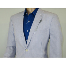 Men ADOLFO Seersucker Suit Stripe Casual Dressy Summer Suit 2 Button C622 Blue image 6