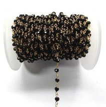 3.5mm Black Spinel 925 Sterling Silver Wire Wraped Rosary Bead Chain by Feet - £21.30 GBP+