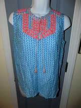 J. Crew Printed Embroidered Tank Top Blue Pink Size 0 Women&#39;s NWOT - £16.92 GBP