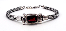 Vintage Sterling Silver Garnet Wheat Chain Bracelet - £62.58 GBP