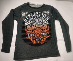 Affliction 1973 Live fast Black Grey Reversible Long Sleeve T Shirt Size L - $14.46