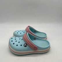 Junior Light Blue Pink Crocs Size J1  - £9.86 GBP