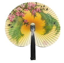 Vintage Chinese Hand Held Folding Fan Hand Painted Bees and Blossoms 9.75&quot;  Span - £10.91 GBP