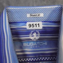 Bugatchi Uomo Shirt Men Large Blue Long Sleeve Button Up Casual Shape Fit Stripe - £17.90 GBP