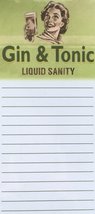 Magnetic Memo Note Pad - Retro Vintage Humour Gin and Tonic Liquid Sanity - $6.38