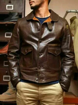 Real Leather Biker Moto Racer Rider Jacket Men fashion Brown Jacket - $116.92