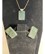 Sterling Rectangular Moss Agate Pendant 15” Necklace Choker Pierced Earr... - $88.12 CAD