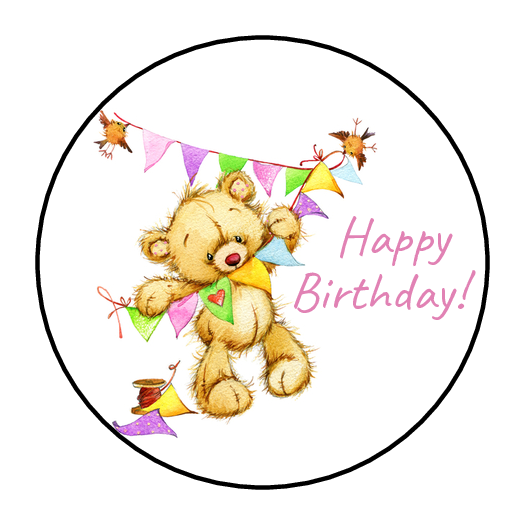 30 HAPPY BIRTHDAY TEDDY BEAR ENVELOPE SEALS LABELS STICKERS 1.5" ROUND CUTE