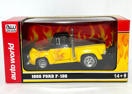 1 2022 AutoWorld X-Traction HO Scale Slot Car Black+Yellow Flame 1955 Fo... - $48.99