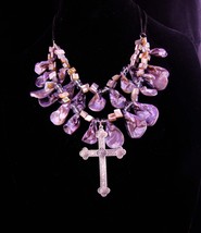 huge statement necklace / silver cross  / abalone festoon drops / drag queen / p - £100.24 GBP