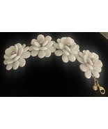 J Crew Signed White Resin Flower Rose Clear Crystal Gold Statement Bracelet - $24.74