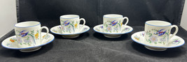 Lec Limoges France LeClair Bird &amp; Floral Porcelain Cup &amp; Saucers. Set Of 4 - £28.48 GBP