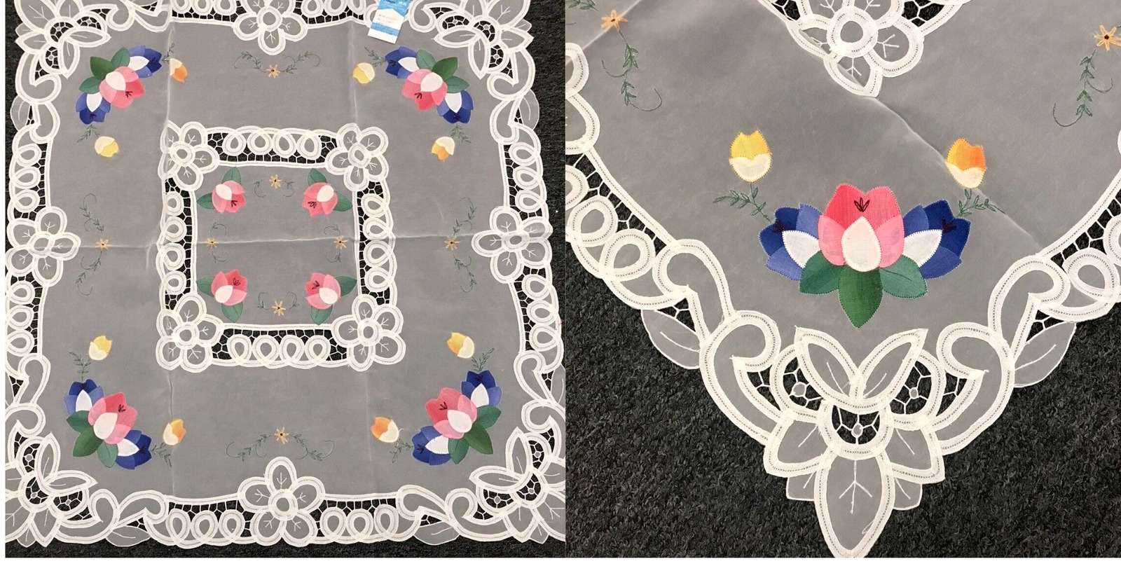 33x33&quot; Polyester Embroidery Tulip Tablecloth Square White Coffee End Tab... - $27.99