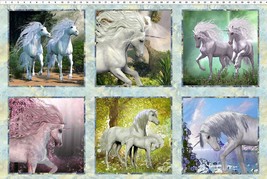 28&quot; X 44&quot; Panel Unicorns Magical Whimsical Fairytale Cotton Fabric Panel D474.48 - £8.85 GBP