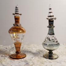 2 PC Lot Vintage 1980s Egyptian Glass Perfume Bottles with Carved Flower... - £18.50 GBP