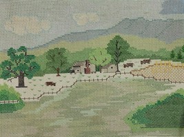 Primitive Farmhouse Country Embroidery Finished Cottage Core Mountain Landscape  - £23.94 GBP