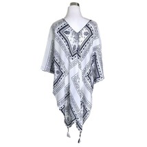 D&amp;Y Womens Coverup Topper  Poncho Cotton Blue White Tassel Gauze One Size - £18.98 GBP
