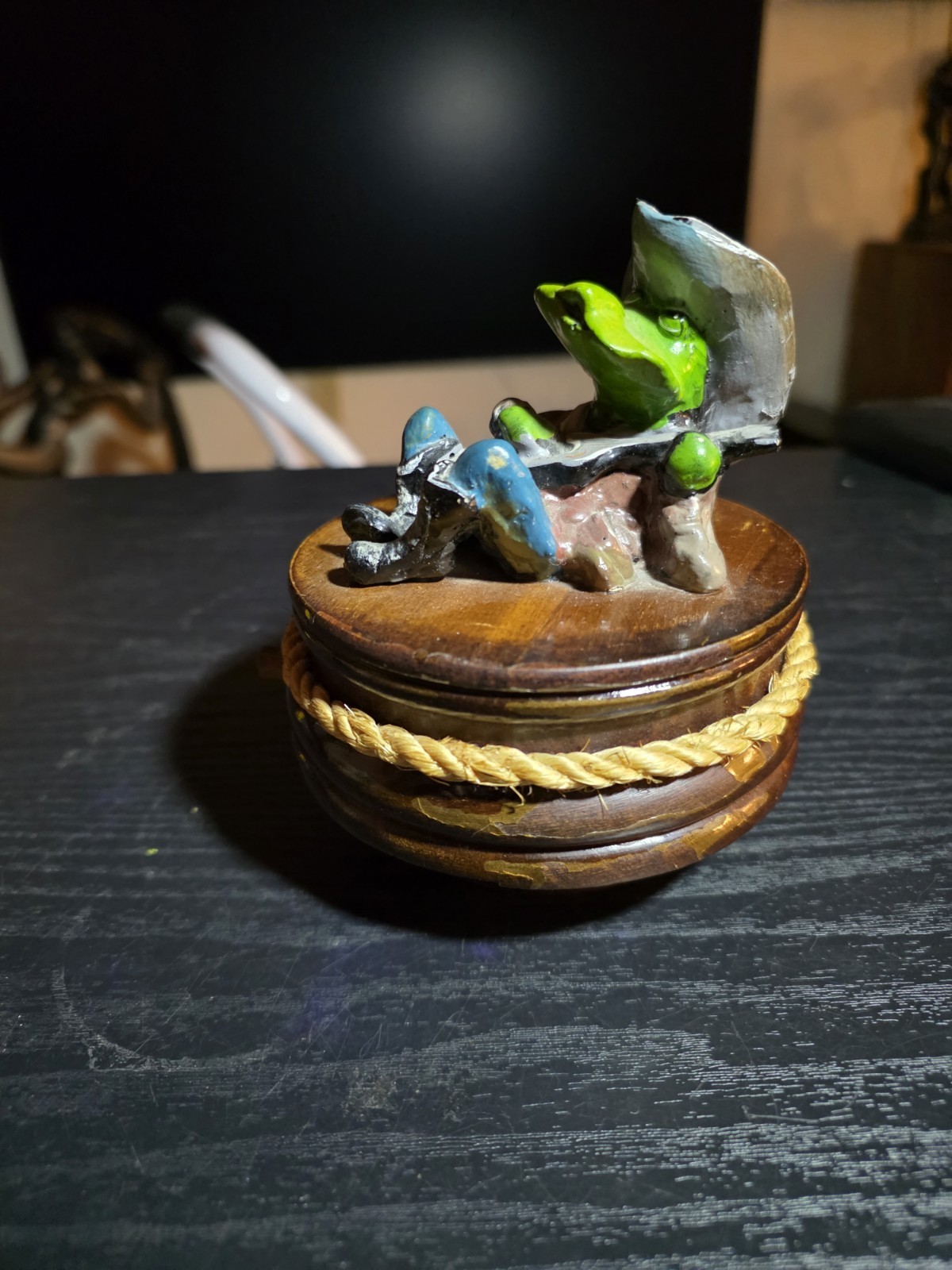 *READ 1979 Frog Cowboy Music Box Annette Little Original Sculpture Enesco Japan Item image 12