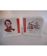 Vintage art deco white red ceramic Salt &amp; Pepper Set Lincoln Gettysburg ... - $412.61 MXN
