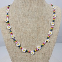 Vintage Handmade Daisy Necklace 24 Inch w/ Multicolor Beads - $14.50