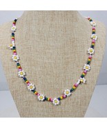 Vintage Handmade Daisy Necklace 24 Inch w/ Multicolor Beads - $270.42 MXN